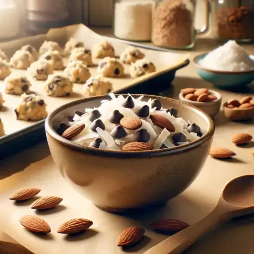 Ingredients for Almond Joy cookies ready on a kitchen counter.